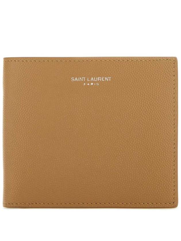 Saint Laurent East West Leather Half Wallet Teak Wood