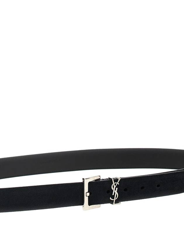 Saint Laurent Logo Suede Leather Belt Black