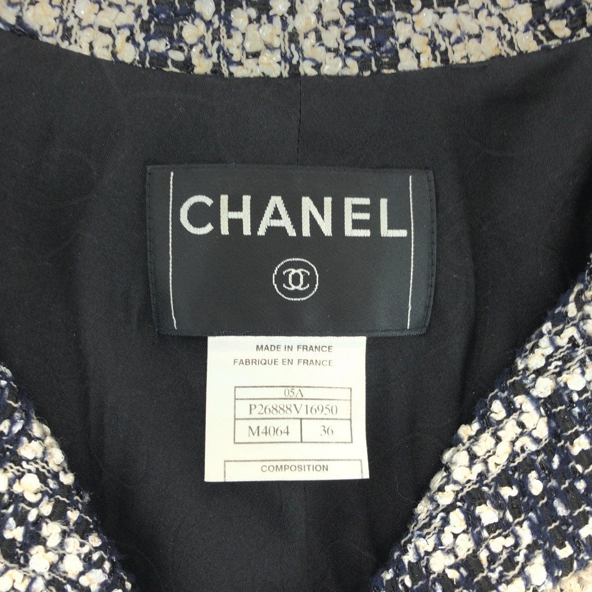 Chanel Tweed Jacket Rayon Navy White
