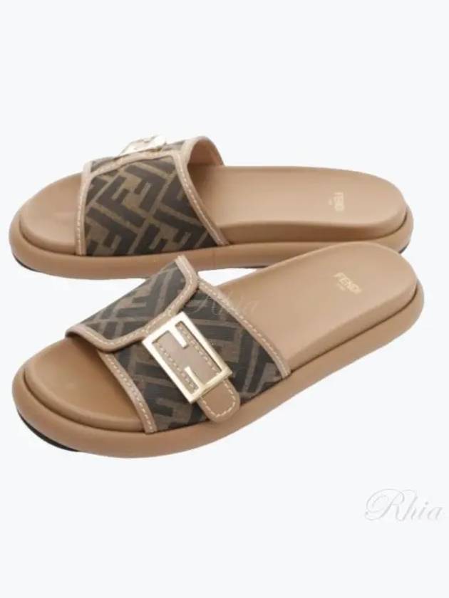 Fendi FF Baguette Slide Slippers Brown