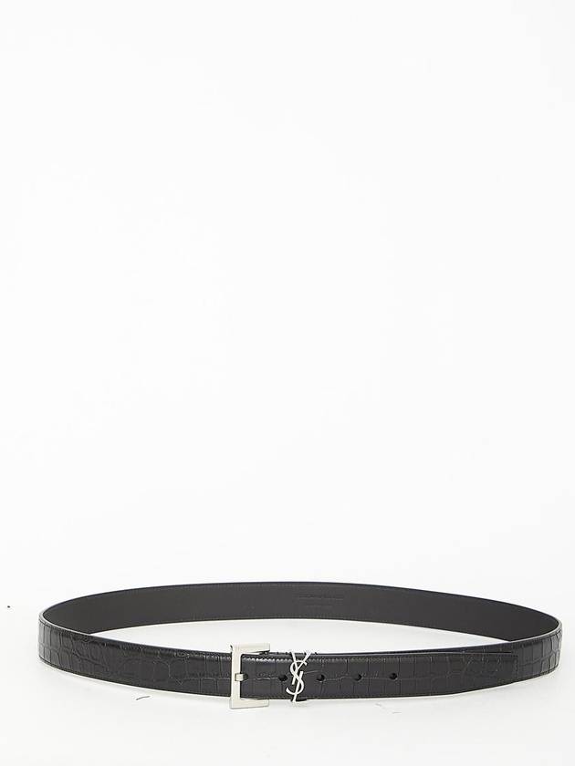 Saint Laurent Monogram Crocodile Leather Belt Black