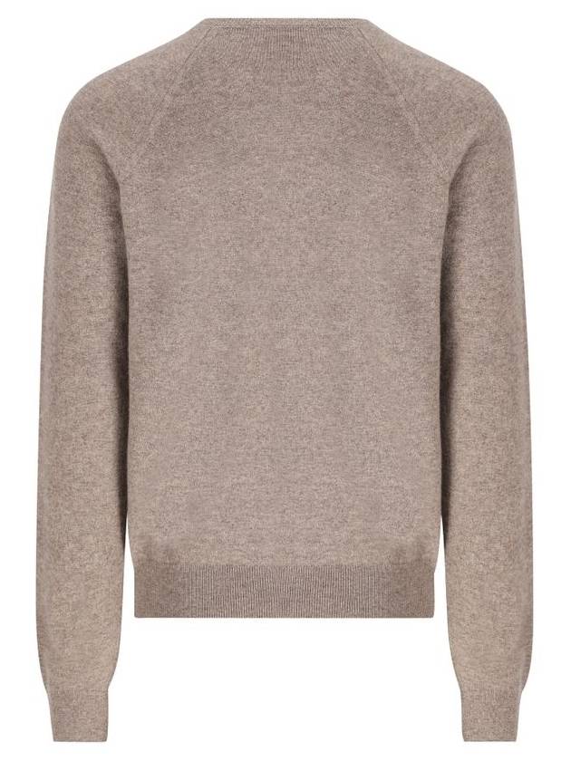 Saint Laurent Cassandre crew neck long sleeve knit top beige