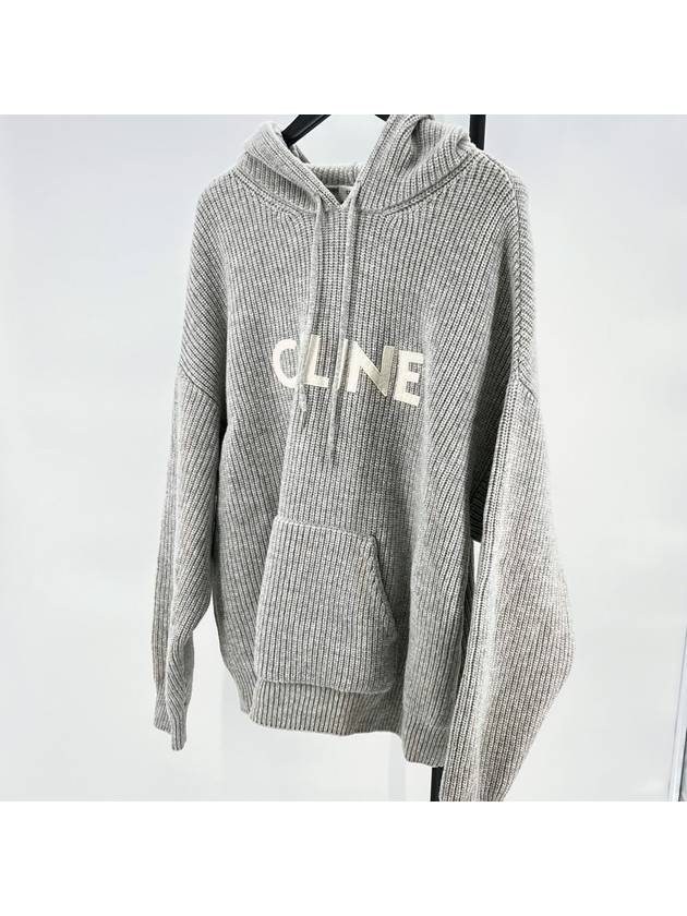 CELINE Ribbed wool knit hoodie gray L size