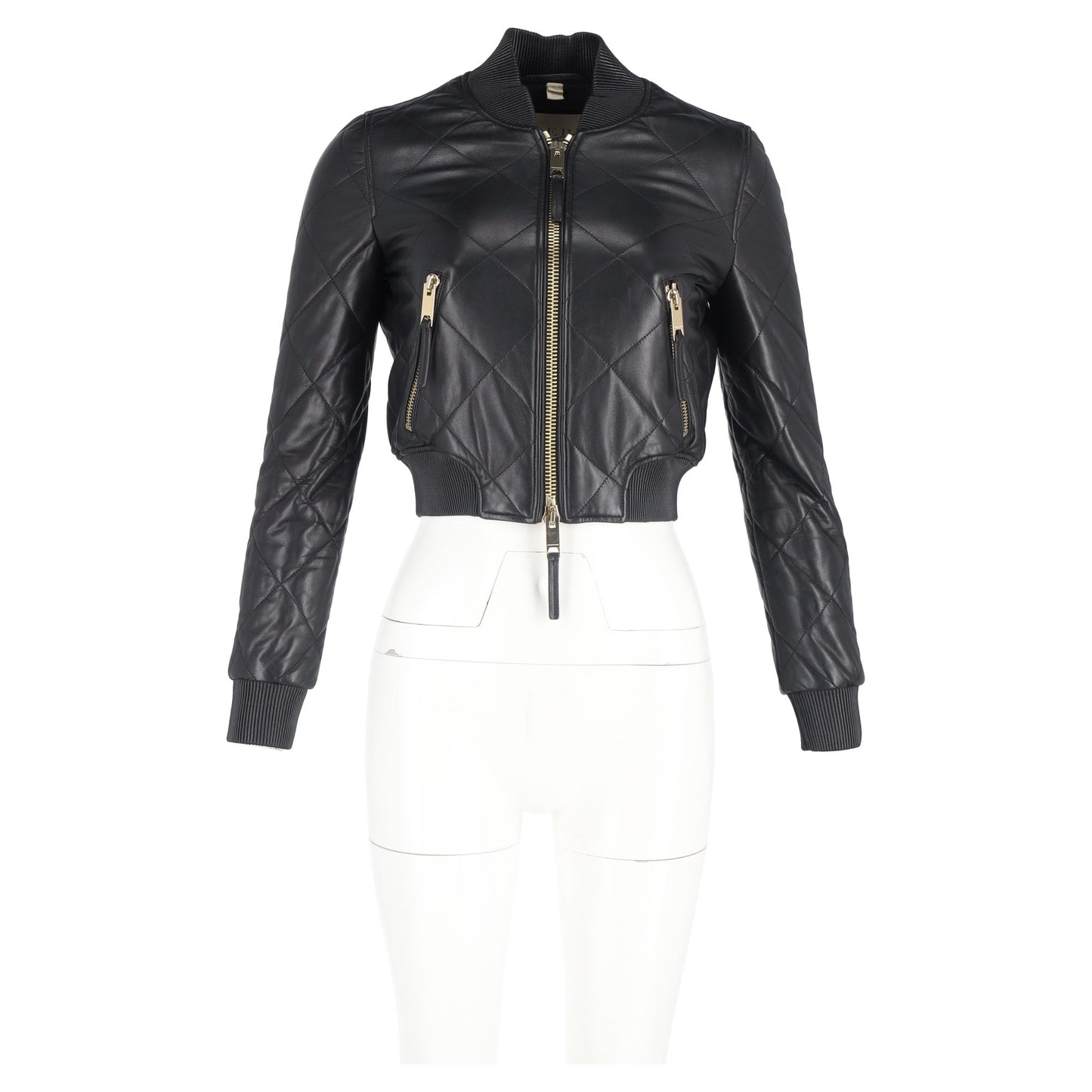Burberry Brit Quilted Cropped Bomber Jacket in Black Lamb Leather