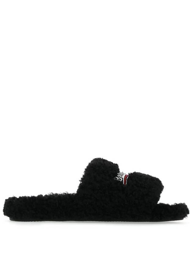 Balenciaga Furry Logo Slippers Black