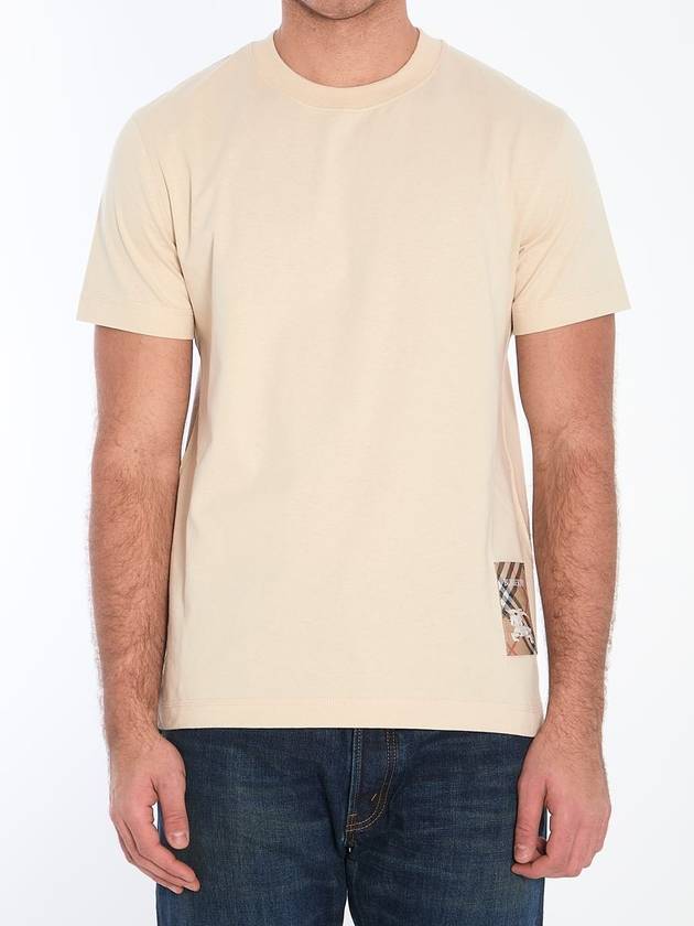 Burberry Check Label Cotton Short Sleeve T-Shirt Beige