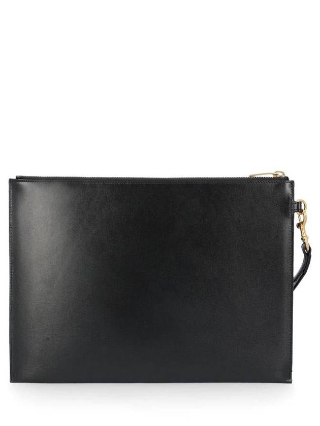 Saint Laurent Tiny Cassandre Shiny Leather Zip Tablet Clutch Bag Black