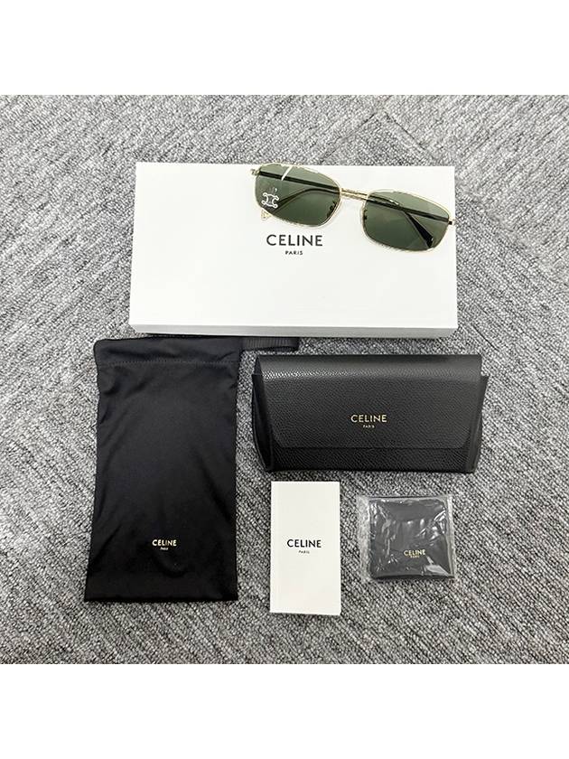 CELINE Triomphe Rhinestone Rectangular Sunglasses Gold Green