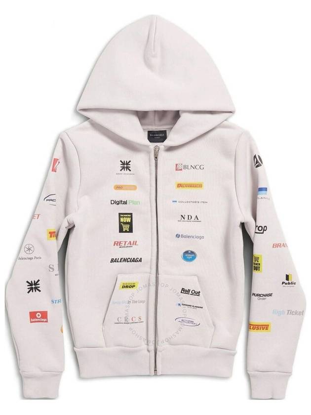 Balenciaga Business English Zip-Up Hoodie Offwhite