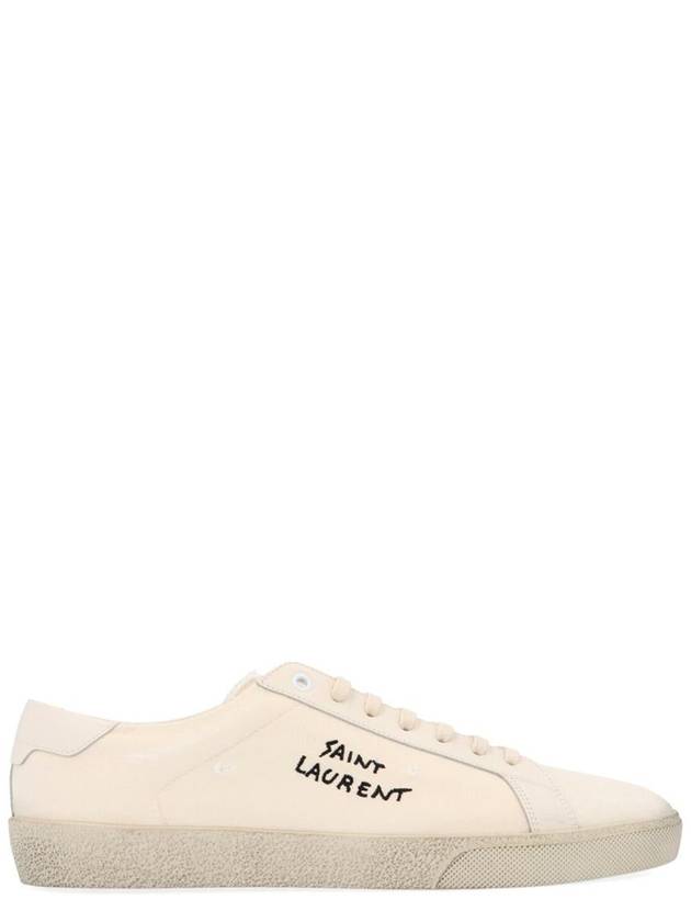 Saint Laurent Court Classic SL/06 Embroidered Sneakers In Canvas And Leather Cream