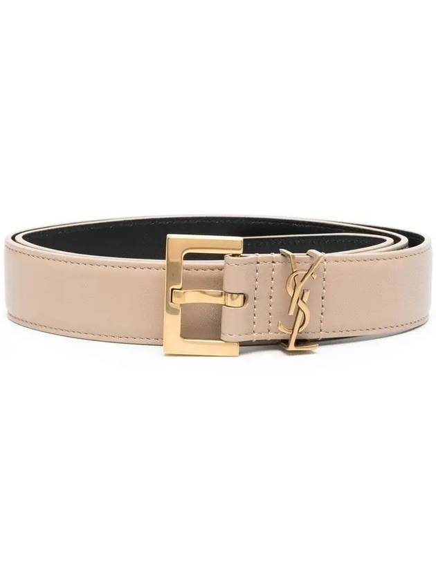 Saint Laurent Monogram Buckle Leather Belt Pink