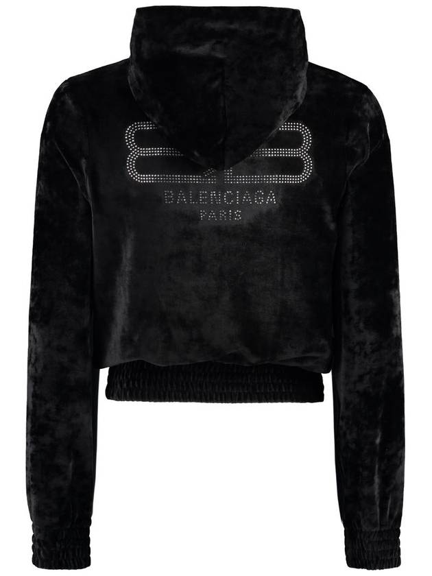 Balenciaga Women's BB Paris Strass Velvet Zip-Up Hoodie Black