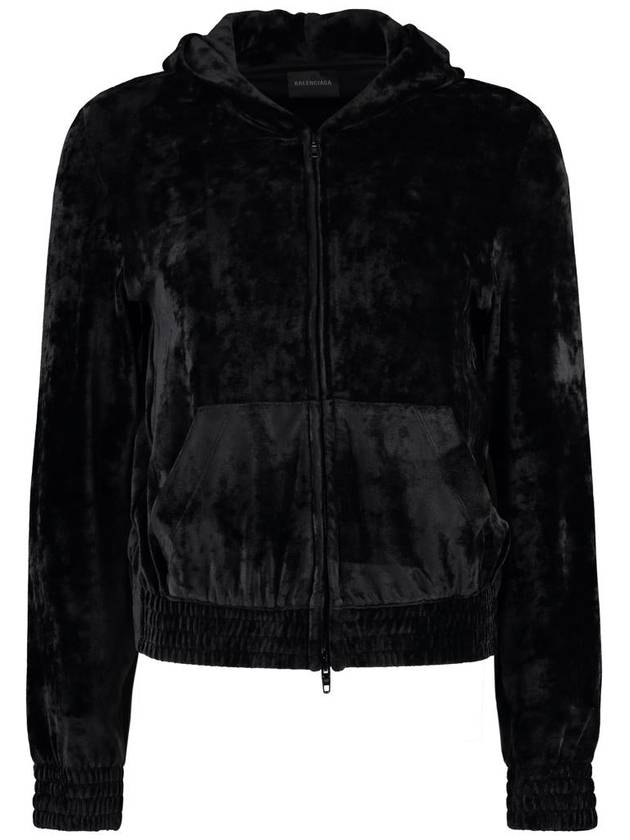 Balenciaga Women's BB Paris Strass Velvet Zip-Up Hoodie Black