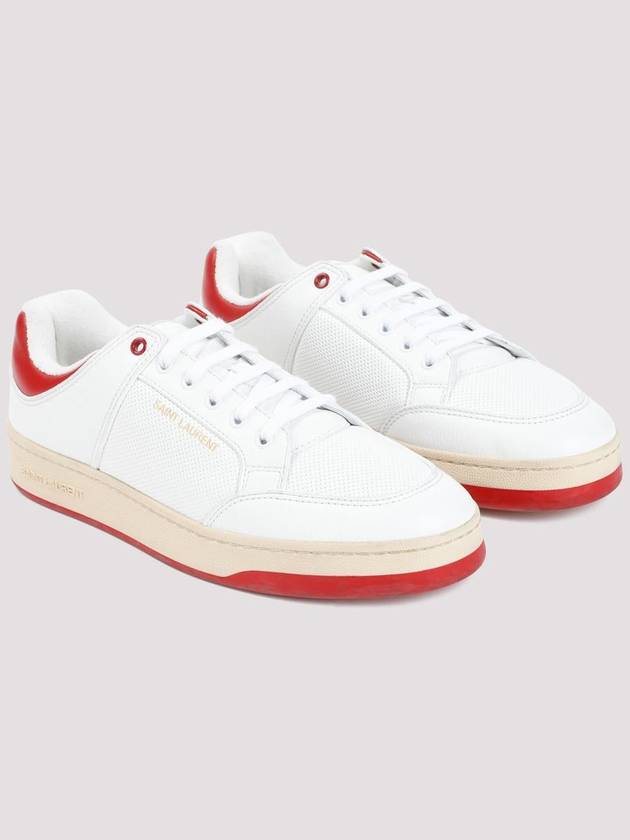 Saint Laurent Crack Lace Up Calf Leather Low Top Sneakers White Red