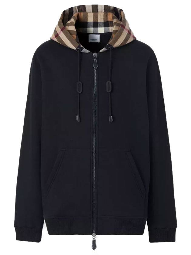 Burberry Check Hood Cotton Zip Up Hoodie Black Archive Beige