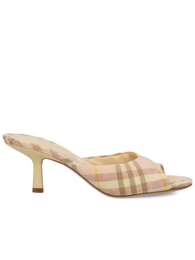 Burberry Mews Checked Linen Blend Low Kitten Heel Mule Teacup