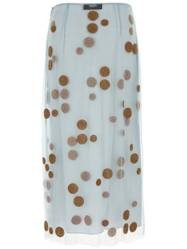 Fendi Embroidered Tulle Skirts Light Blue