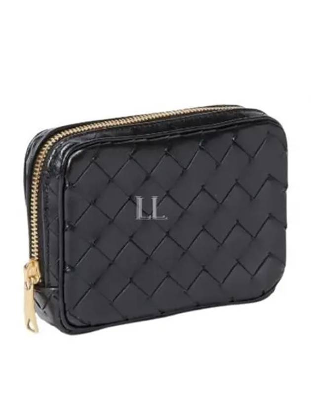 Bottega Veneta Teen Intrecciato Zipper Calfskin Pouch Black