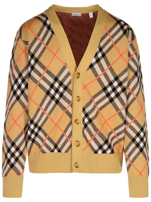 Burberry Check Wool Mohair Blend Cardigan Sand