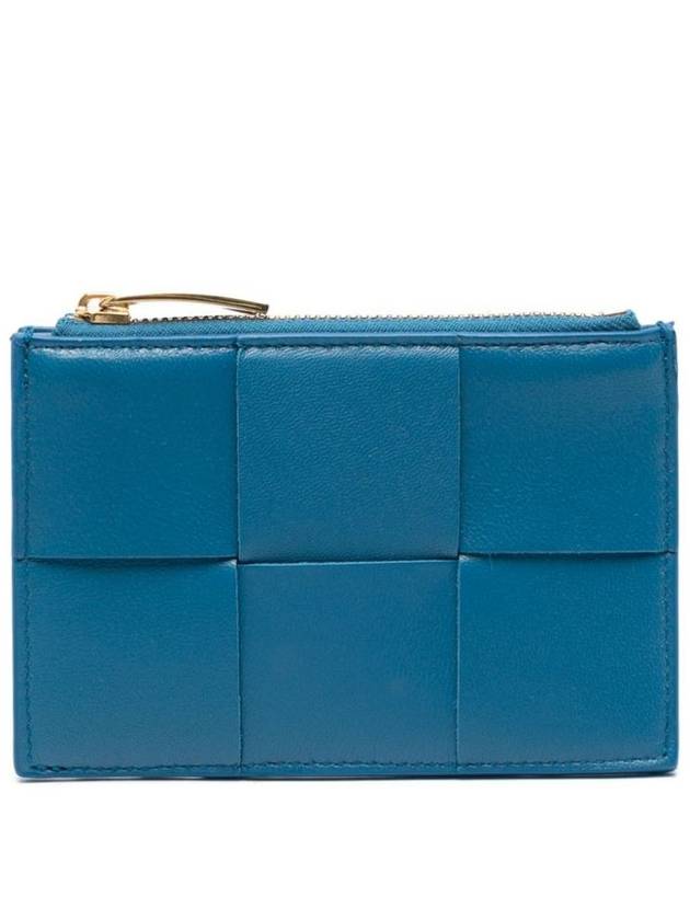 Bottega Veneta Intrecciato Cassette Zipper Card Wallet Blue