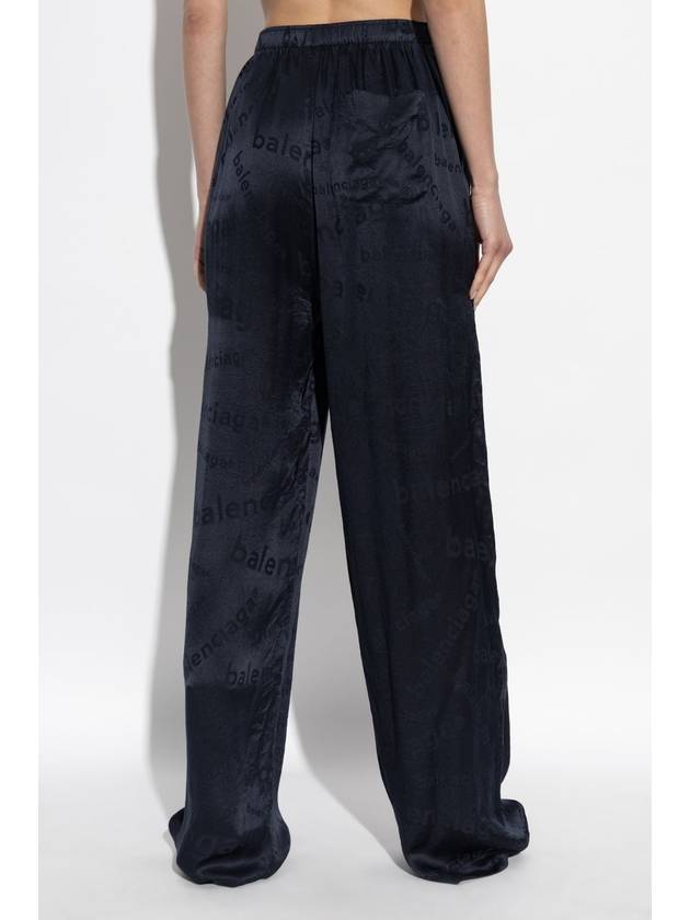 Balenciaga Balenciaga Silk Trousers With Monogram, Women's, Navy Blue