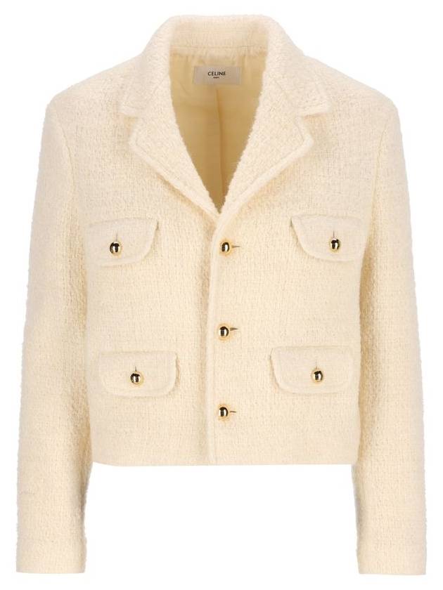 CELINE Chasseur Mohair Wool Tweed Jacket Vanilla