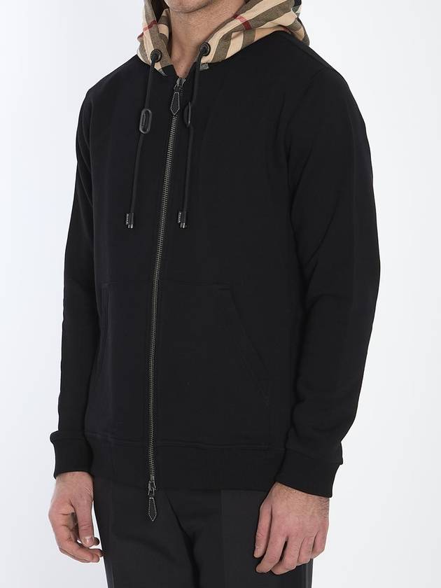 Burberry Check Hood Cotton Zip Up Hoodie Black Archive Beige
