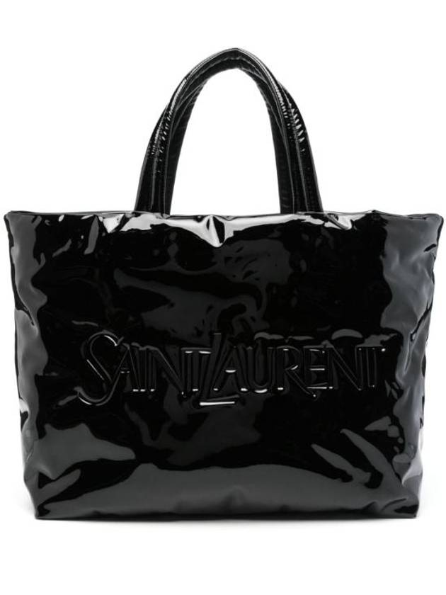 Saint Laurent Maxi Patent Canvas Tote Bag Black