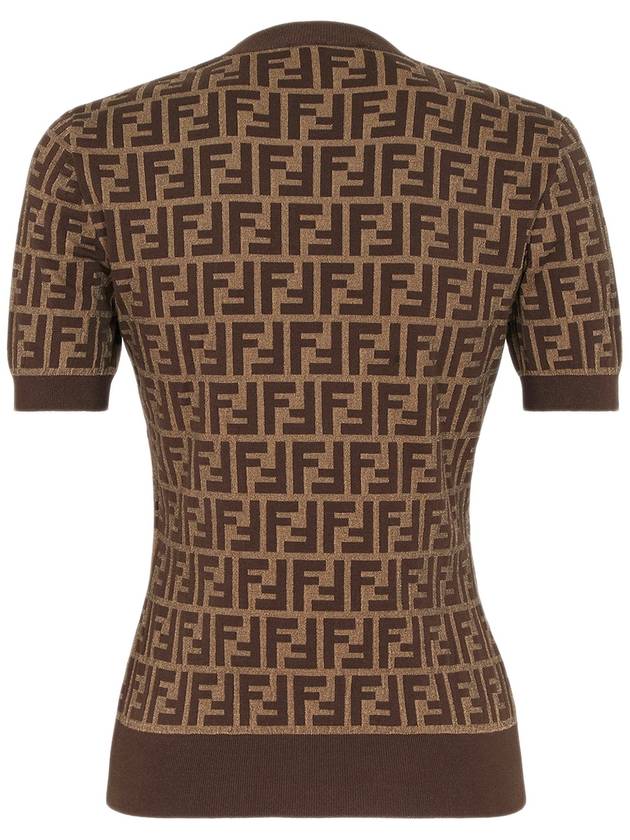 Fendi FF Cotton Crew Neck Short-Sleeved Knit Top Brown