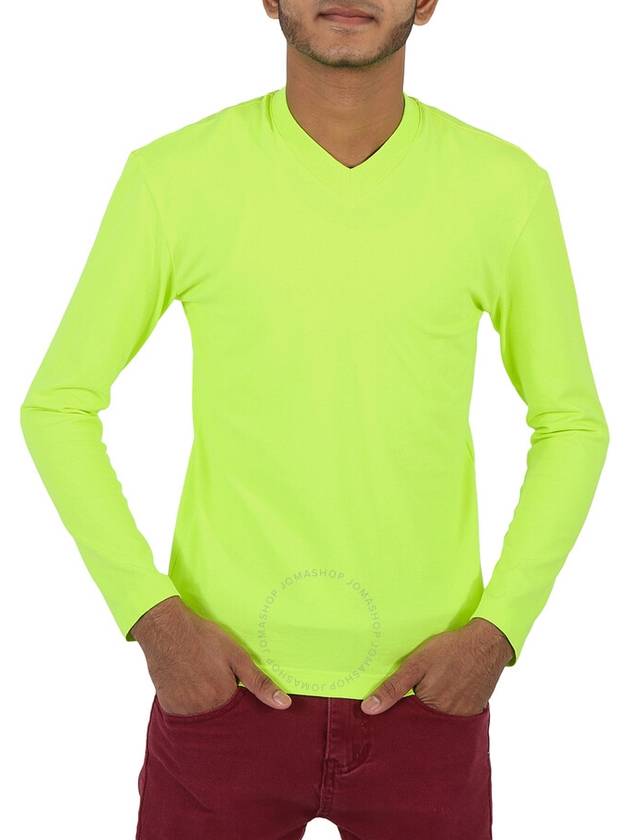Balenciaga V-neck logo tab long-sleeved T-shirt neon green