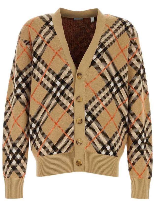 Burberry Check Wool Mohair Blend Cardigan Sand