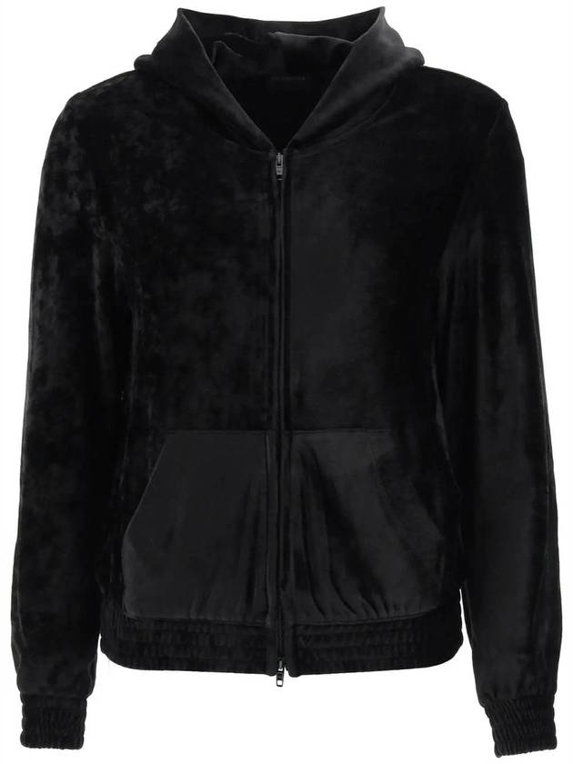 Balenciaga Women's BB Paris Strass Velvet Zip-Up Hoodie Black