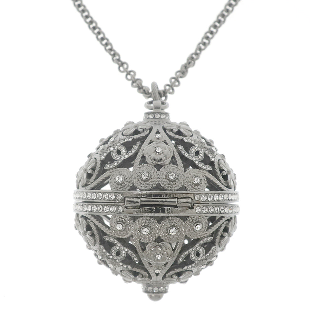 Chanel Ball Pendant Halsband Lock B22C Coco CC Mark COCO Flowers Rope Line Stone 80cm Antique Silver Accessories Jewelry