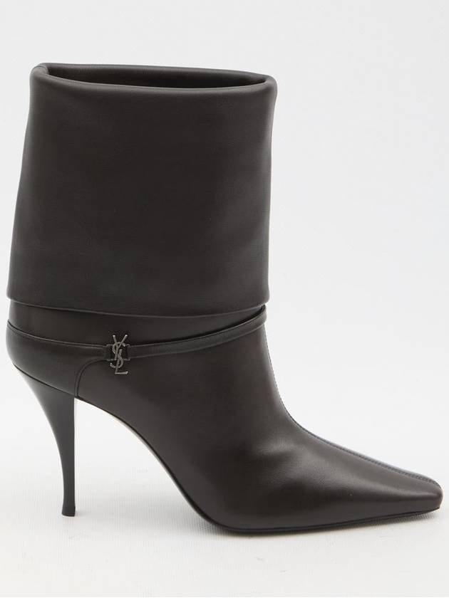 Saint Laurent Niki Leather Ankle Boots Eagle Brown