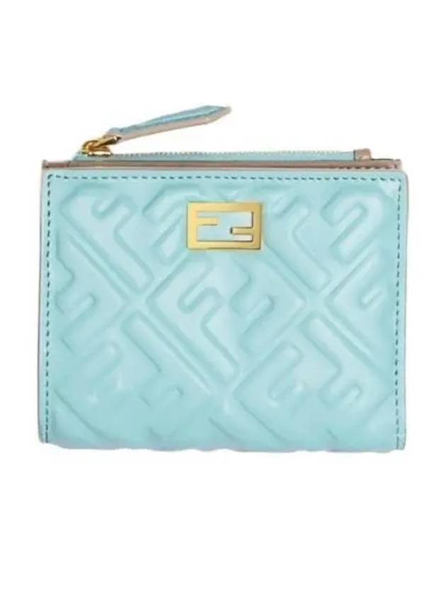 Fendi Slim Baguette Leather Half Wallet Light Blue