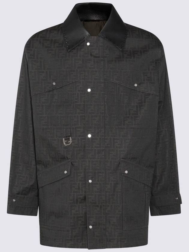 Fendi Waxed FF Jacquard Blouson Jacket Brown