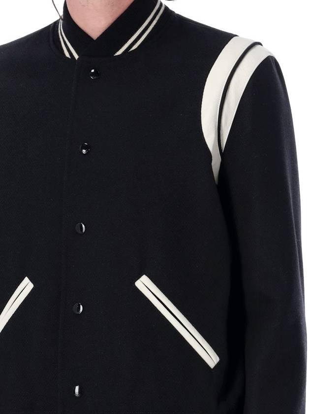 Saint Laurent Teddy Bomber Jacket in Wool Black White