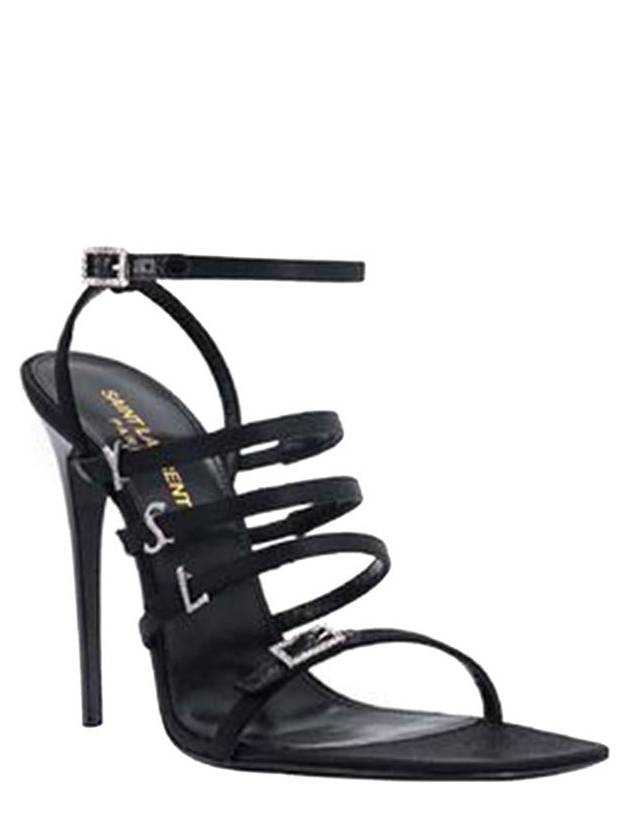 Saint Laurent Jerry Logo Satin Sandals Heel Black