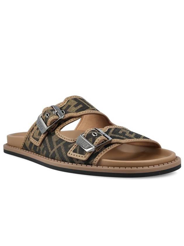 Fendi Men's Peel Jacquard Fabric Sandals Brown