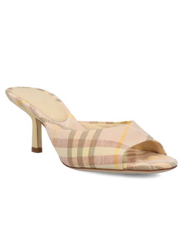 Burberry Mews Checked Linen Blend Low Kitten Heel Mule Teacup