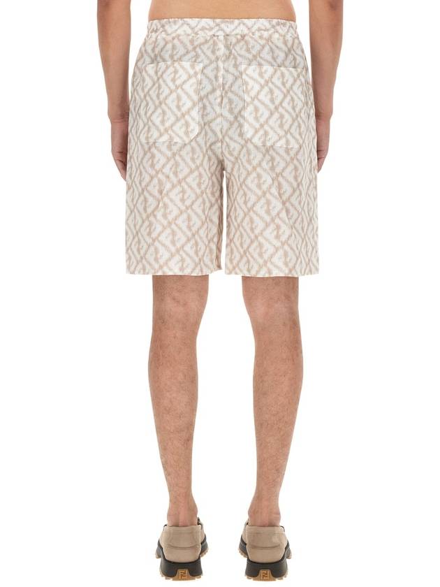 Fendi Logo Monogram Linen Bermuda Shorts Beige