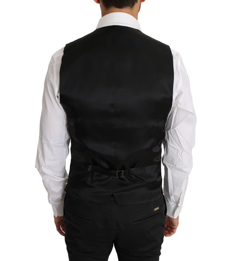 Dolce & Gabbana Black Solid Wool Silk Waistcoat Men's Vest