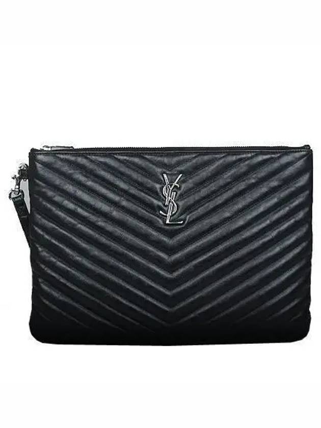 Saint Laurent 559193 YSL silver logo black leather mattrasse clutch bag