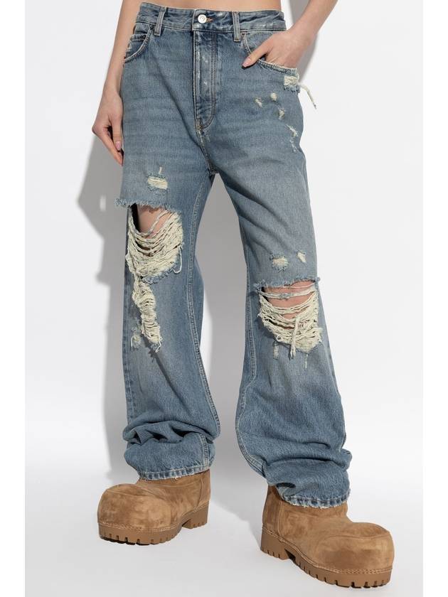 Balenciaga Distressed Denim Straight Jeans Blue