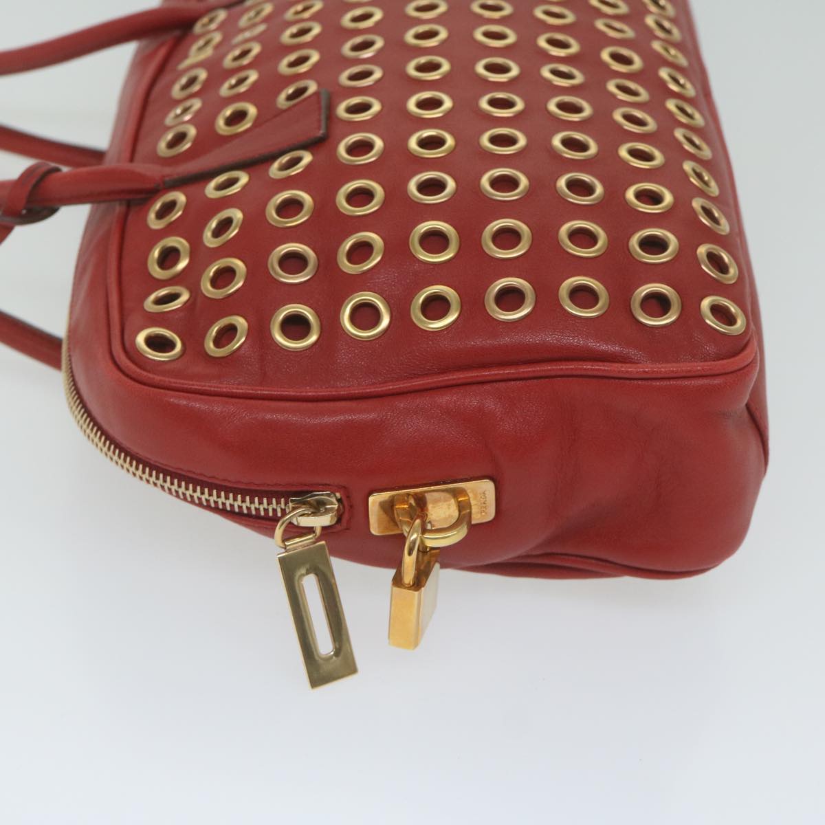 PRADA Hand Bag Leather Red 61414