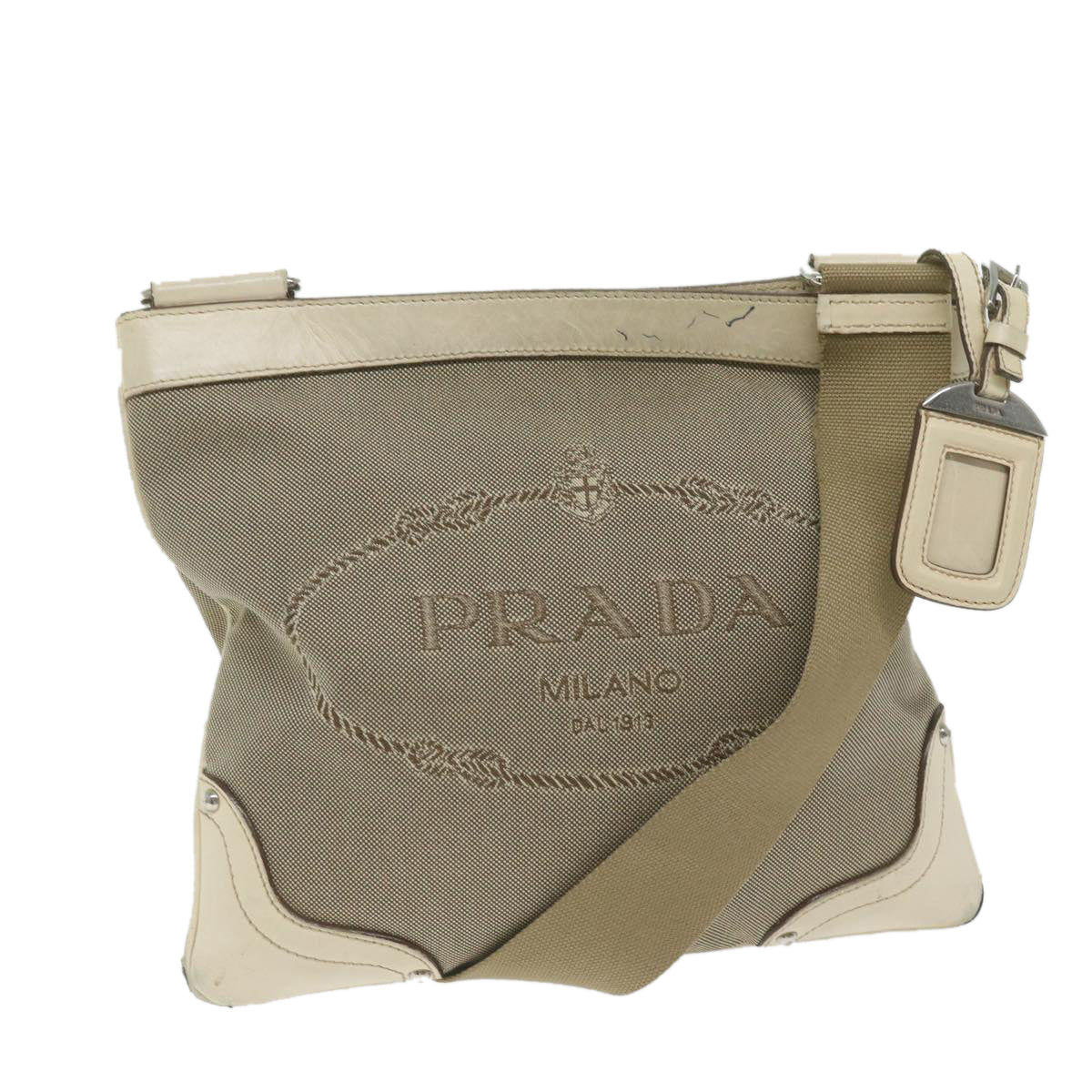 PRADA Shoulder Bag Canvas Beige 61623