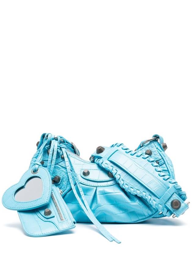 Balenciaga Le Cagole XS Crocodile Embossed Shoulder Bag Blue Sky