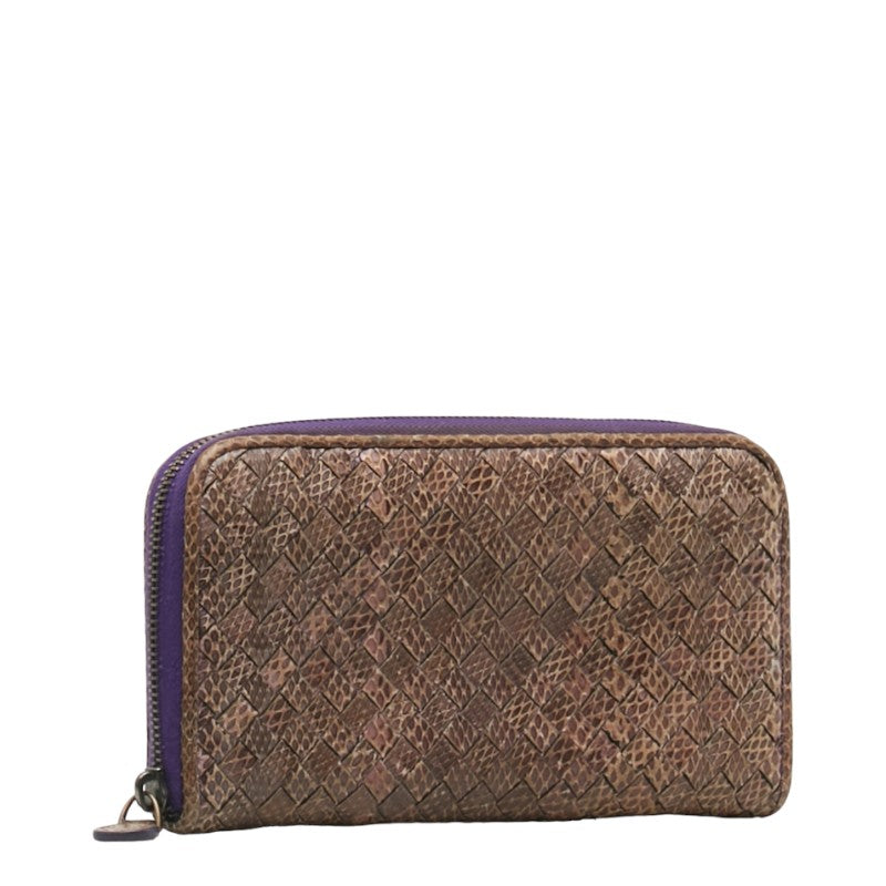 Bottega Veneta Intrecciato Long Zip Wallet in Snakeskin Leather Purple