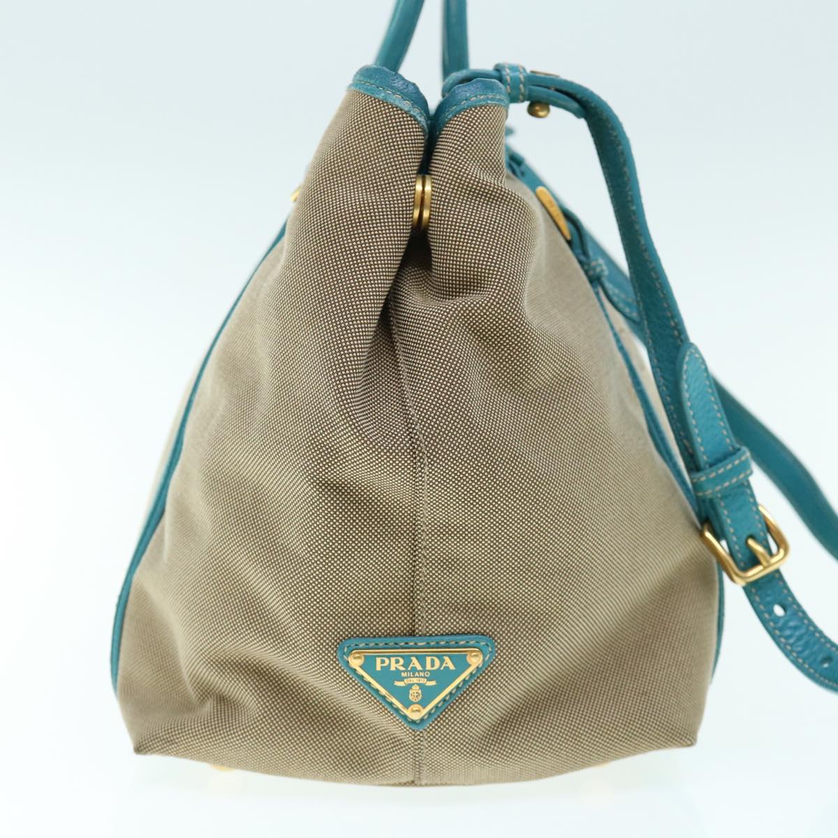 PRADA Hand Bag Canvas 2way Beige Blue 62240
