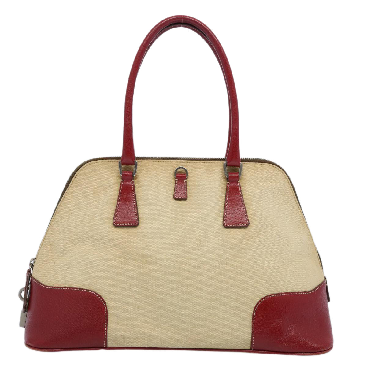 PRADA Hand Bag Canvas Beige 62507